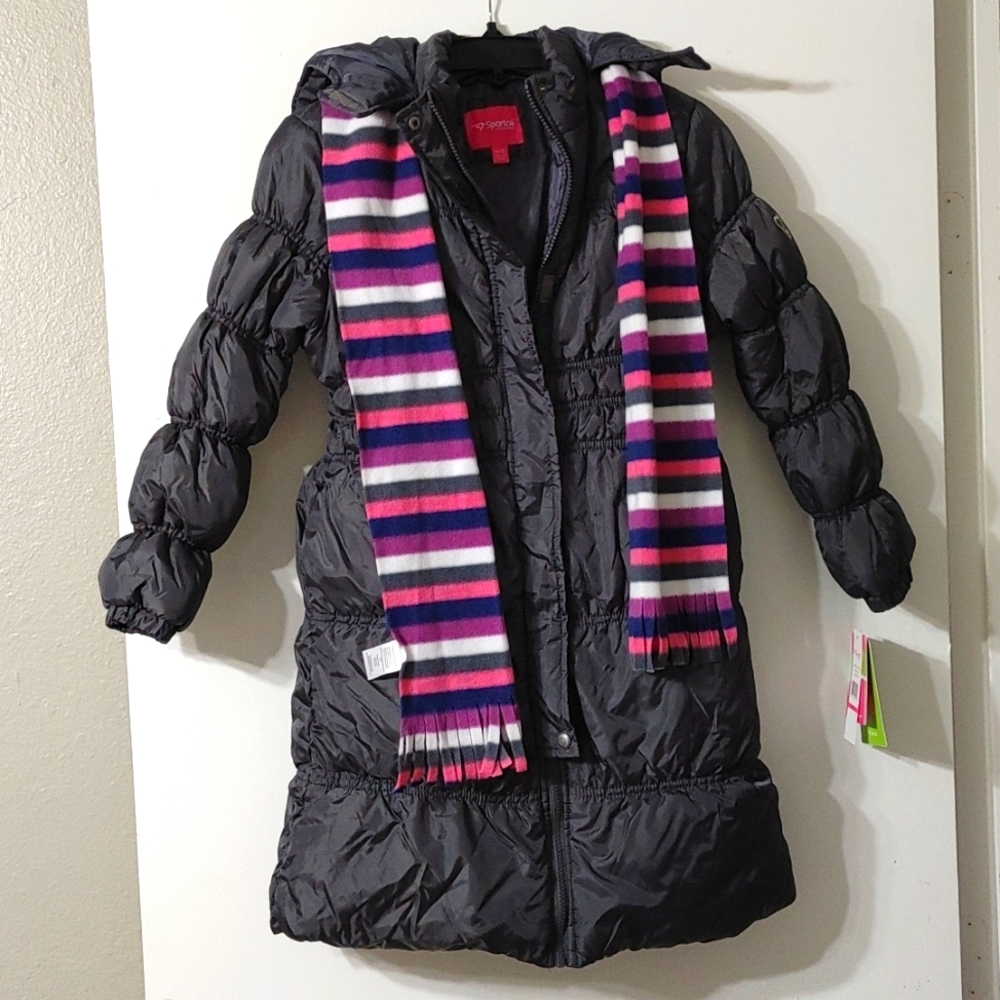 🆕Girls Grey Puff Coat with Scarf